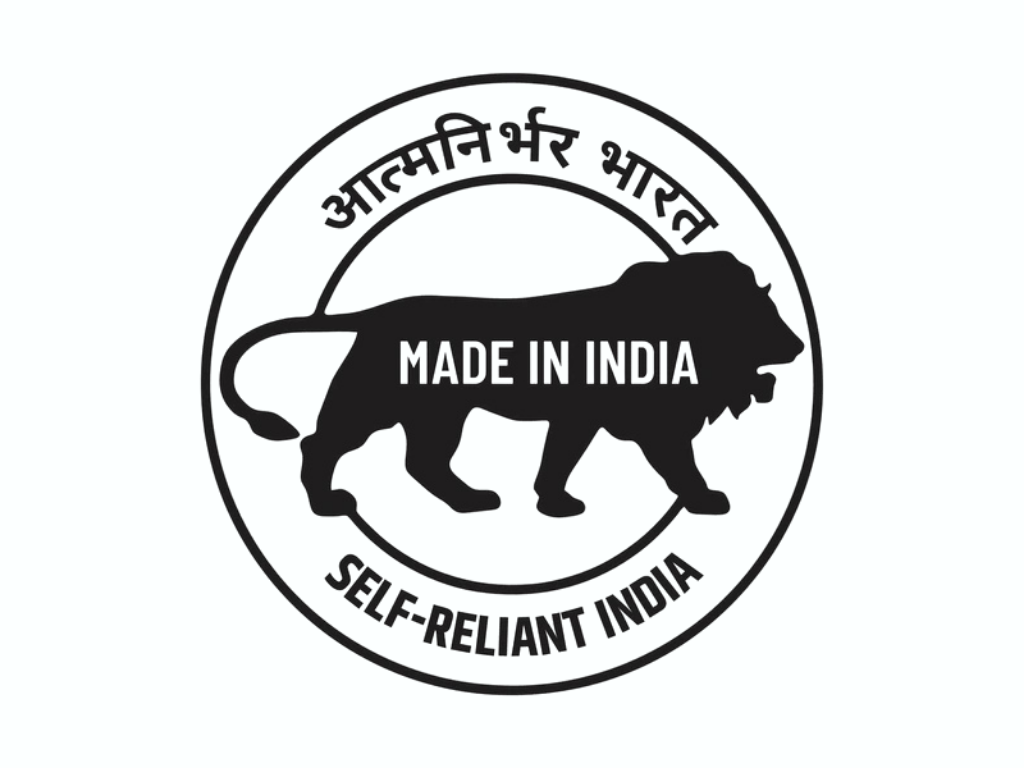 The "Made in India" lion logo and "Self-Reliant India" emblem, representing the nation's commitment to world-class Precision Manufacturing Services​ and domestic industrial excellence