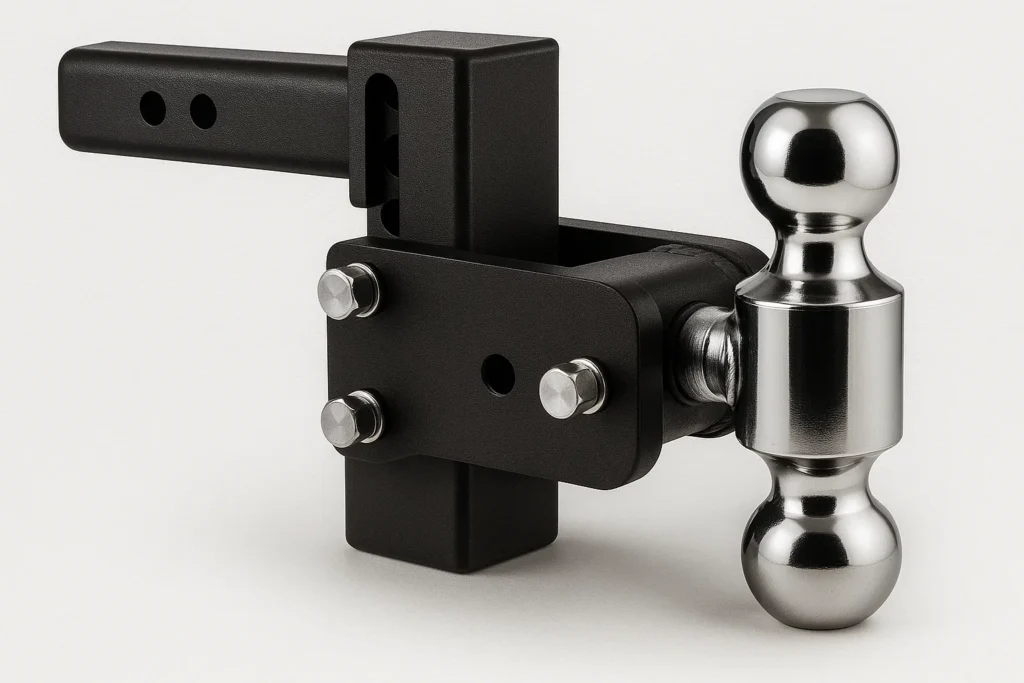 A heavy-duty Truck Hook Double Ball assembly, engineered as a vital Automative Components solution for versatile towing, featuring Precision Engineering with an adjustable Wheel Hitch mount to accommodate multiple trailer sizes