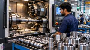 CNC machining of precision railway components in a modern Indian manufacturing facility